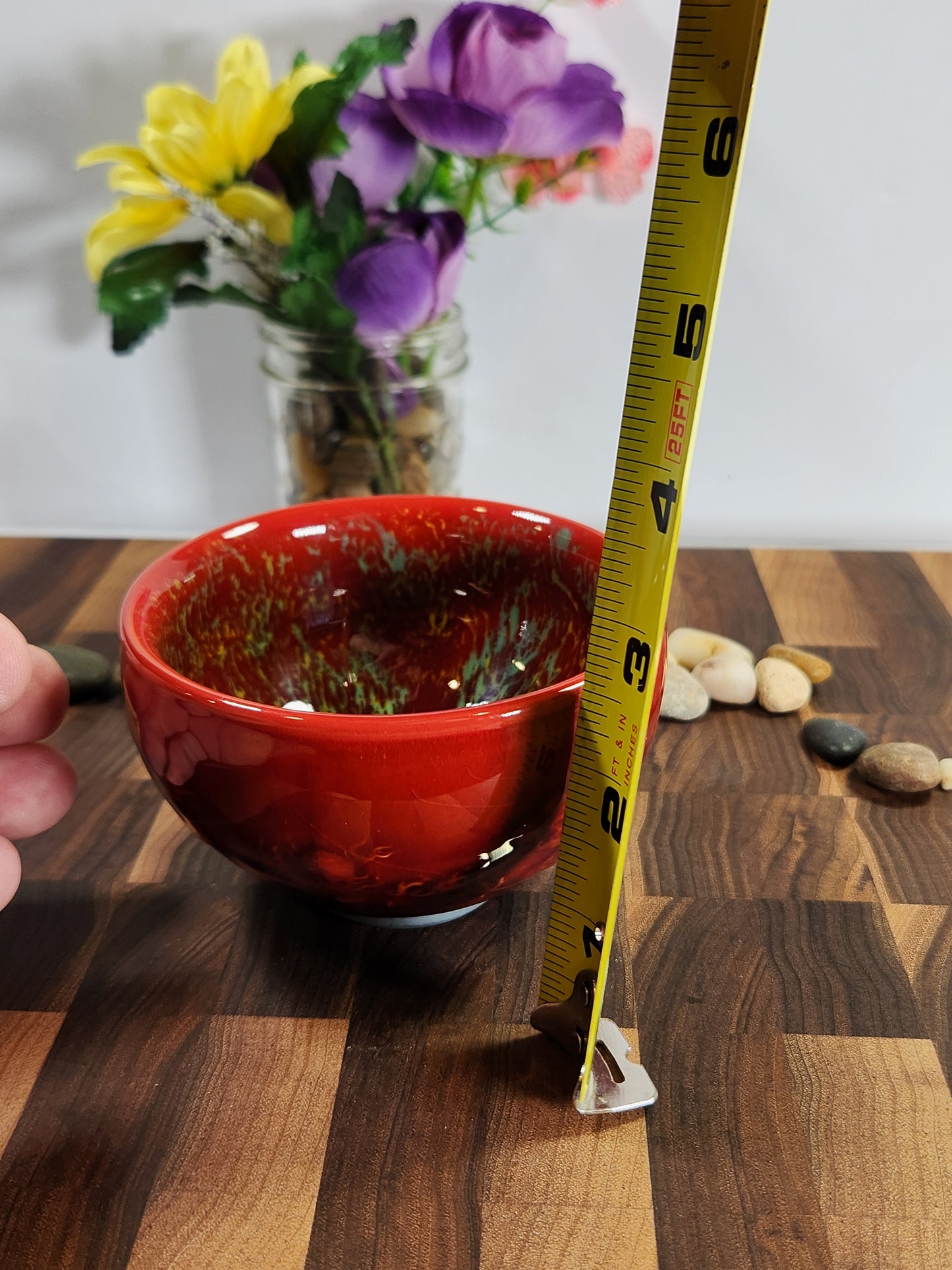 Crimson Dragon Tea Bowl with Emerald Burst Glaze