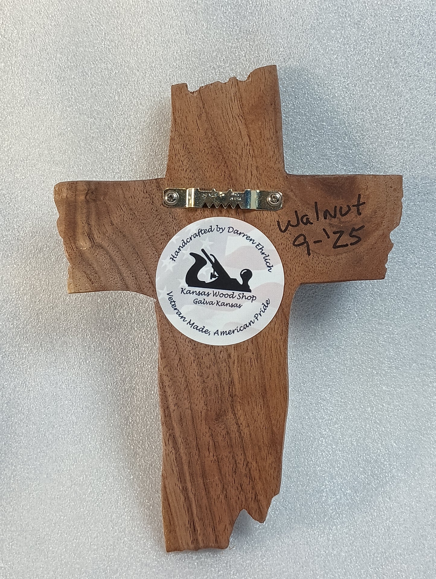 Rustic Wood Cross, Handcrafted, Walnut Veteran Made, American Pride