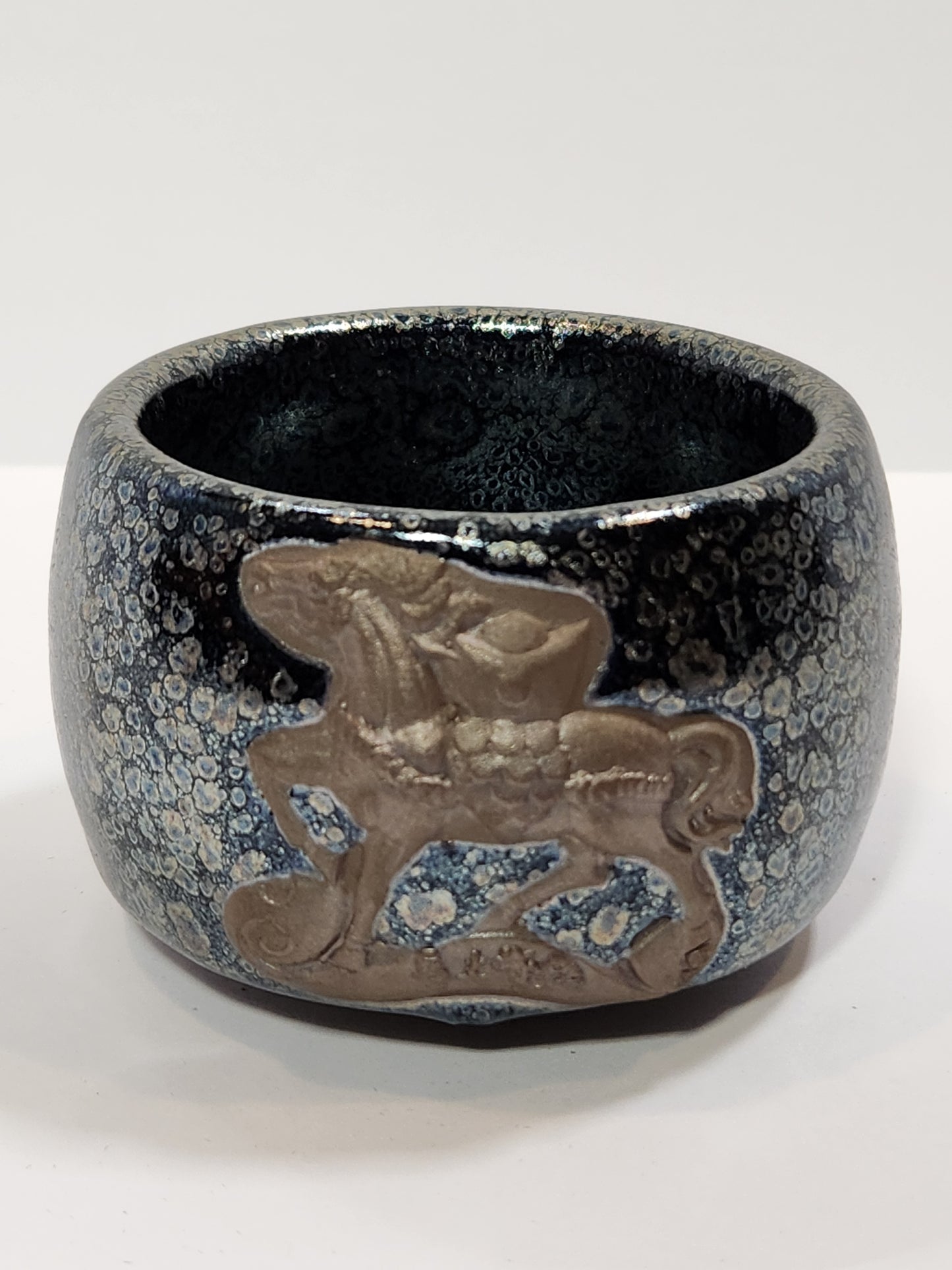 Black Oil Drop Jian Zhan Tea Cup Embossed 3D Horse