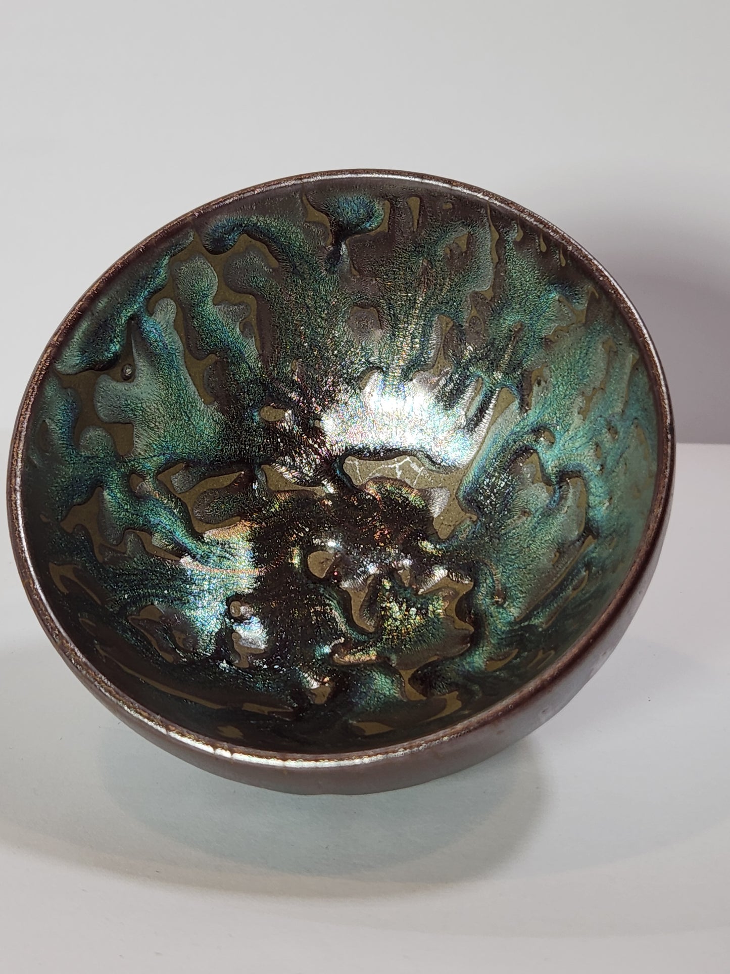 Iridescent Lava Flow Jian Zhan Tea Cup Teal