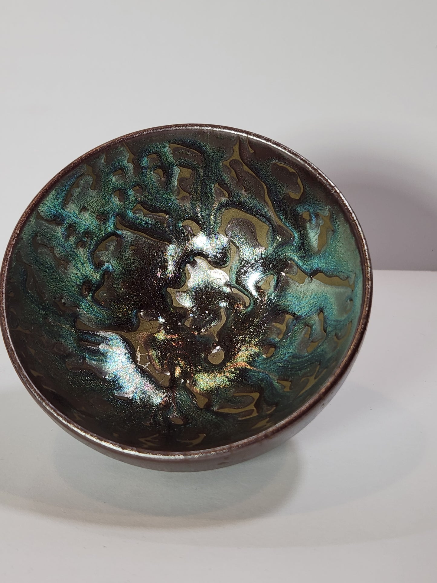 Iridescent Lava Flow Jian Zhan Tea Cup Teal