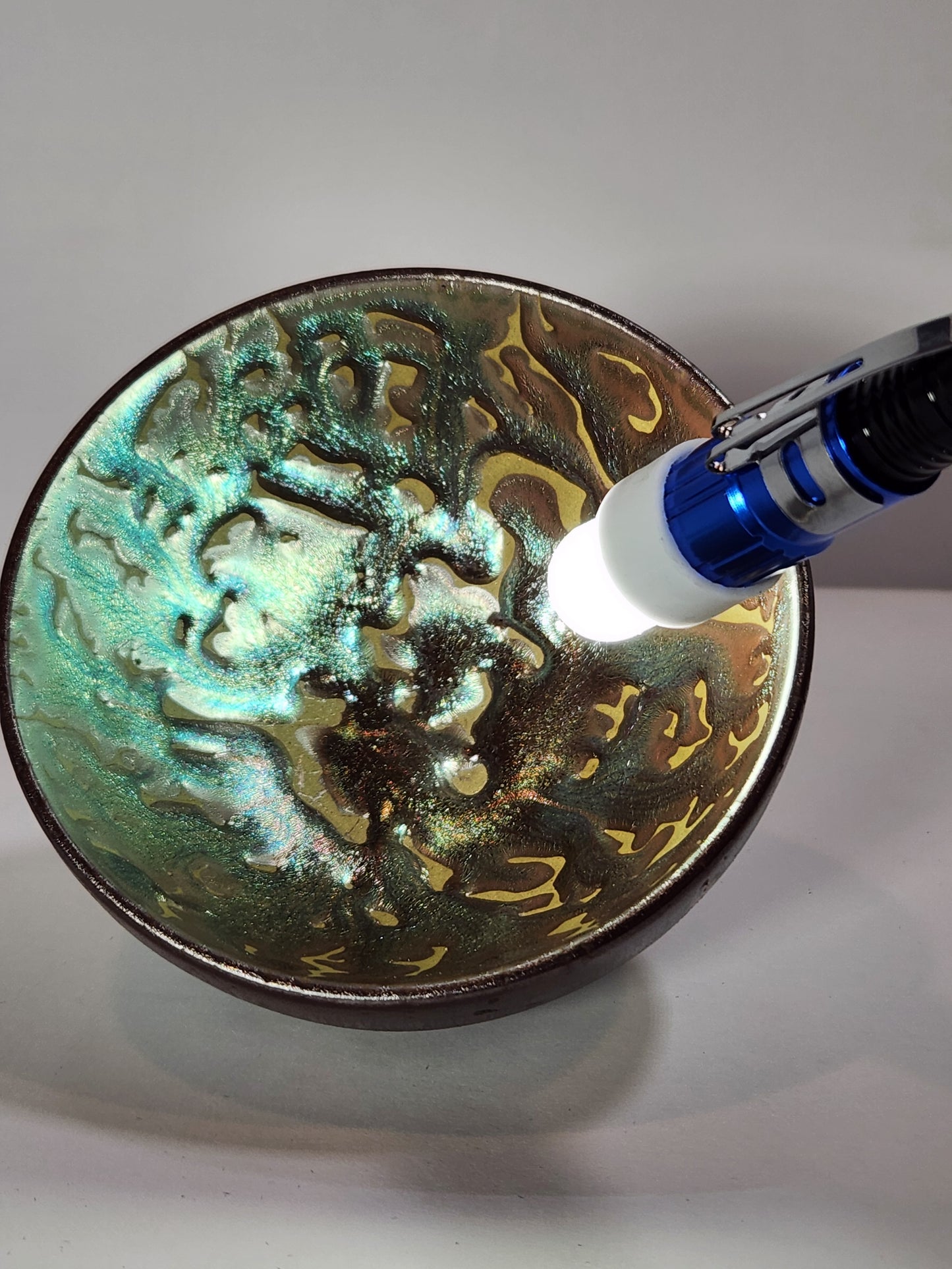 Iridescent Lava Flow Jian Zhan Tea Cup Teal