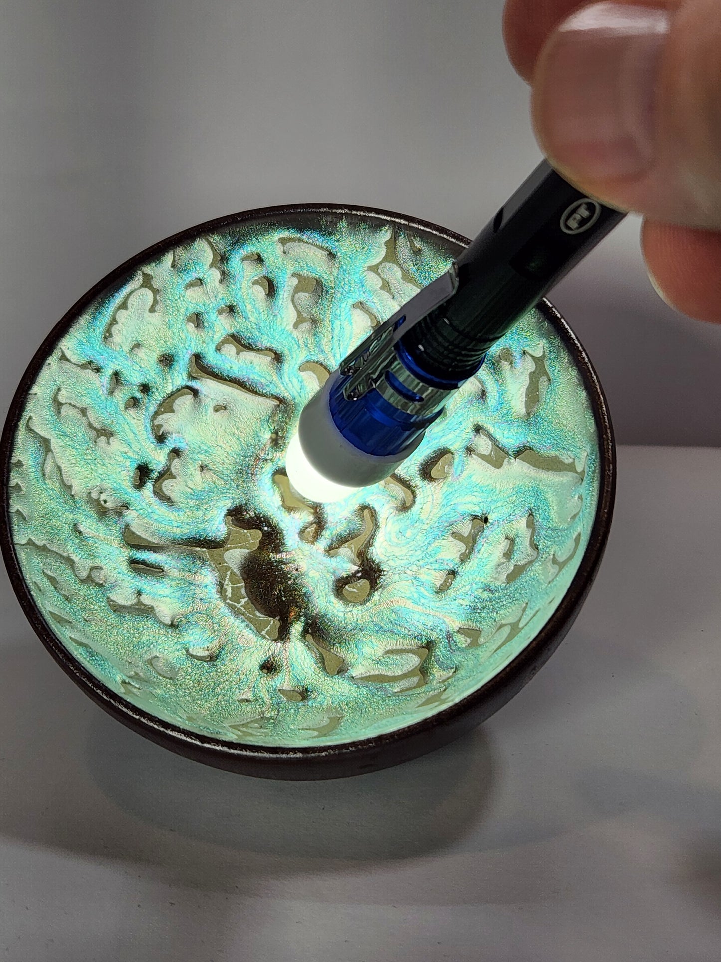 Iridescent Lava Flow Jian Zhan Tea Cup Teal