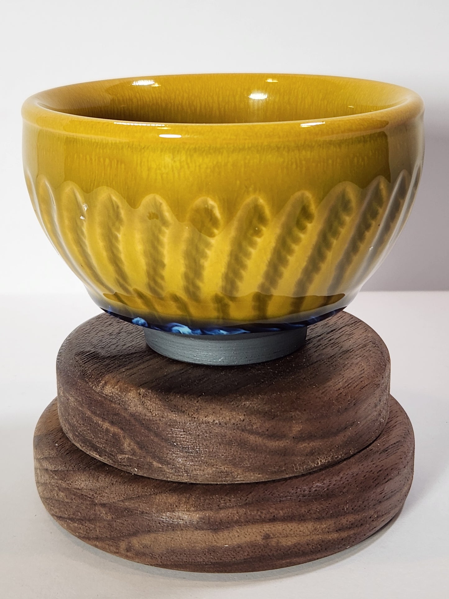 Golden Yellow Jian Zhan Tea Cup Jumping Daggar Blue highlight