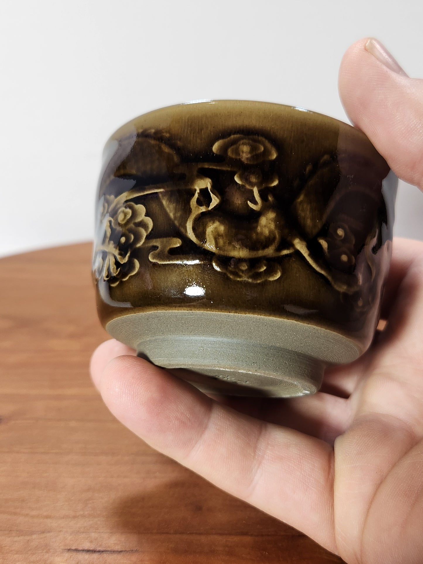 “Dragon Heart” Olive-Bronze Crackle Glaze Jian Zhan Tea Cup with Raised Dragon