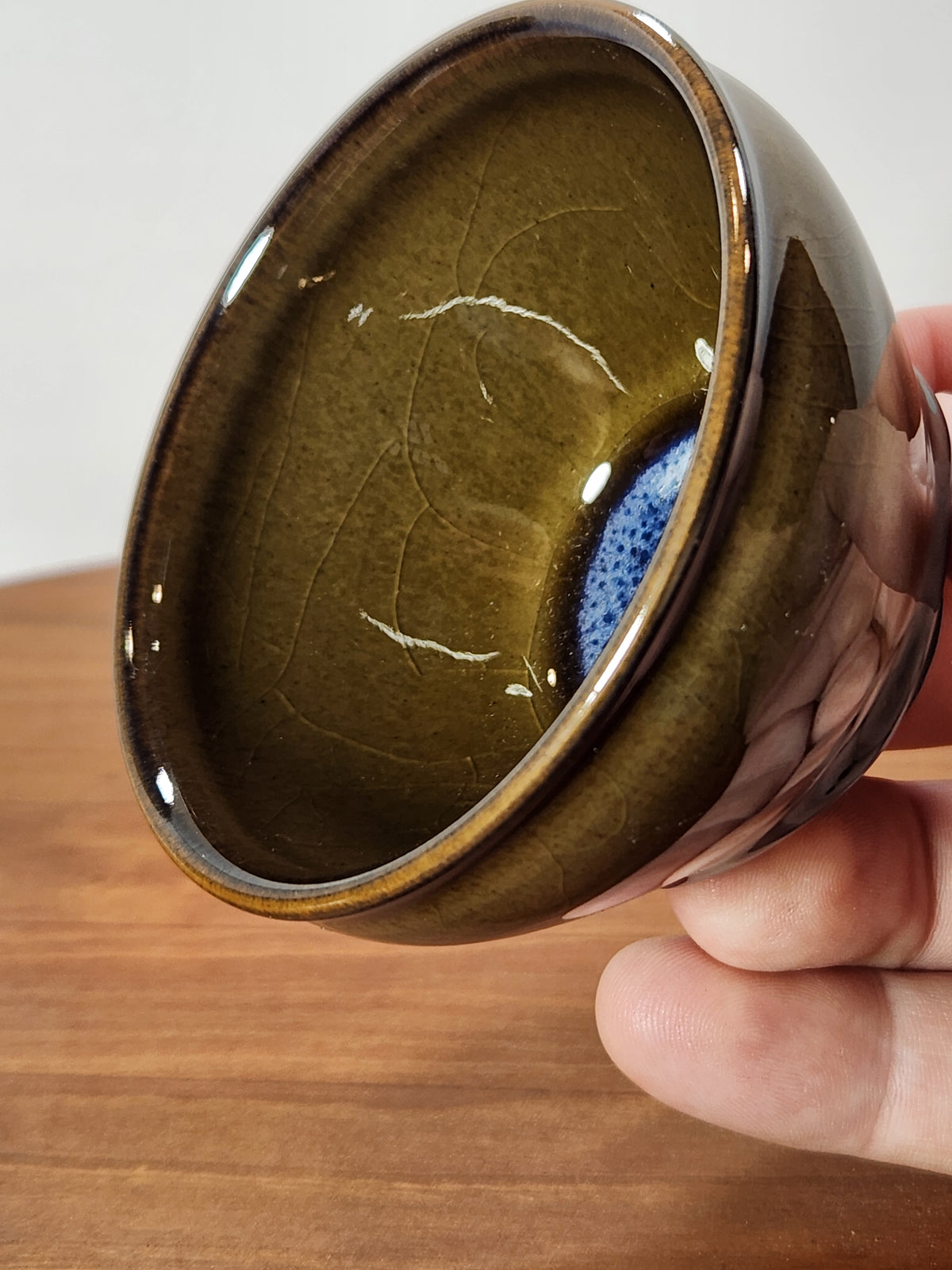 Tobacco Brown Jian Zhan Tea Cup with blue heart with tears