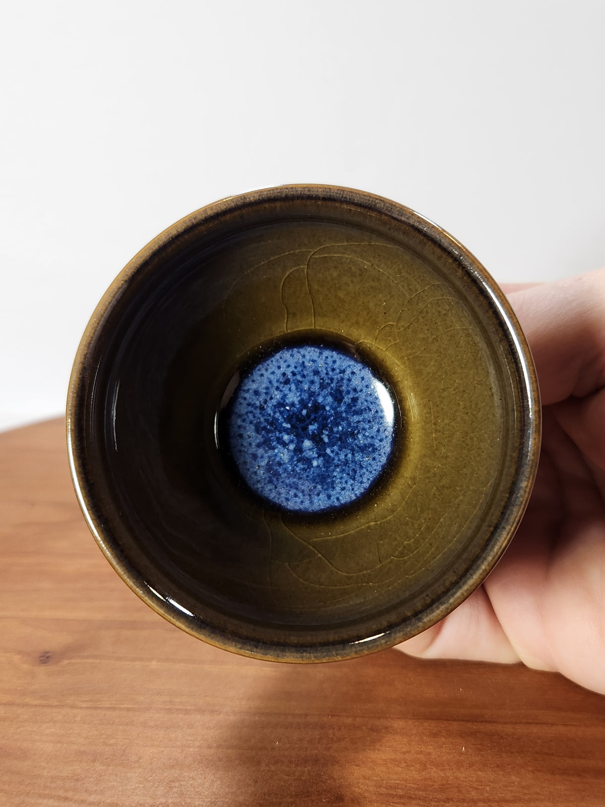 Tobacco Brown Jian Zhan Tea Cup with blue heart with tears