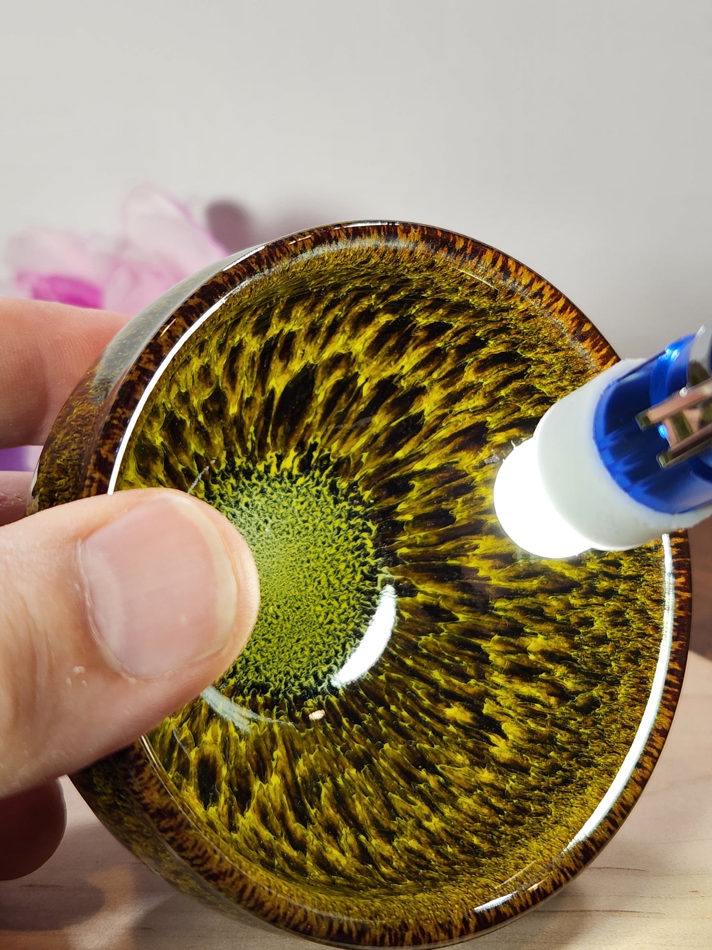 "Dragons Eye" Jian Zhan Tea Cup Amazing Yellow Green pattern
