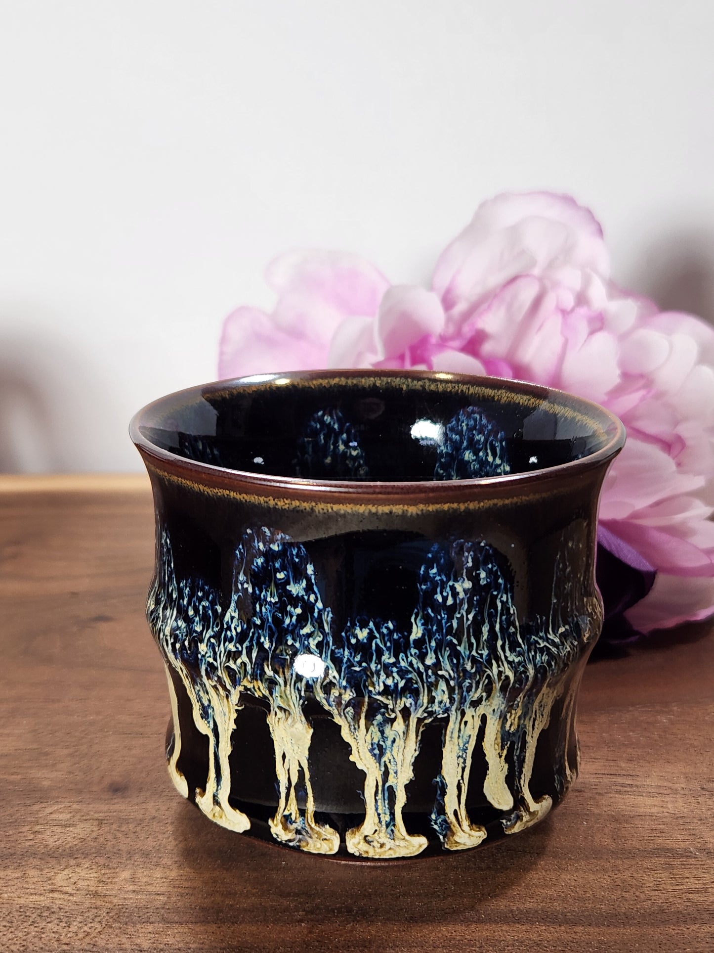 Black and cream bamboo Jian Zhan Tea Cup striking glaze pattern collector cup