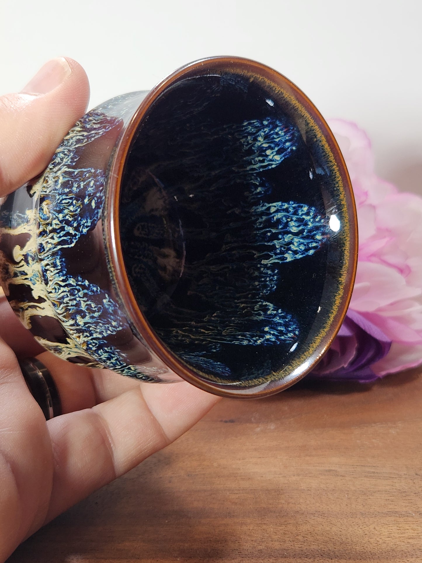 Black and cream bamboo Jian Zhan Tea Cup striking glaze pattern collector cup