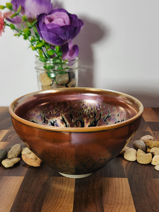 Hundred Flower Jian Zhan Sharing Bowl with Gold-Toned Rim