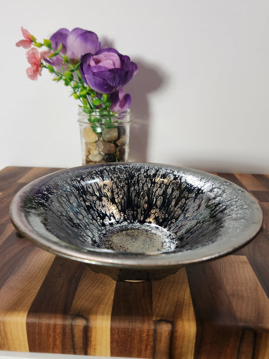 Silver Rain Oil Drop Jian Zhan Bowl with Kiln Tears