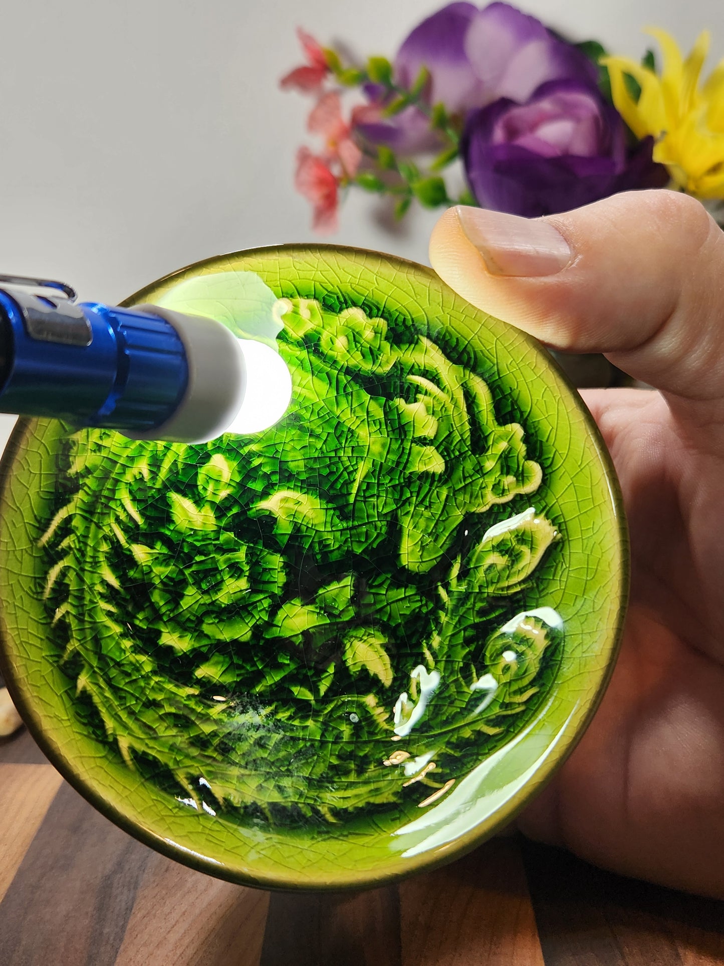 Emerald Green Embossed Phoenix Tea Cup