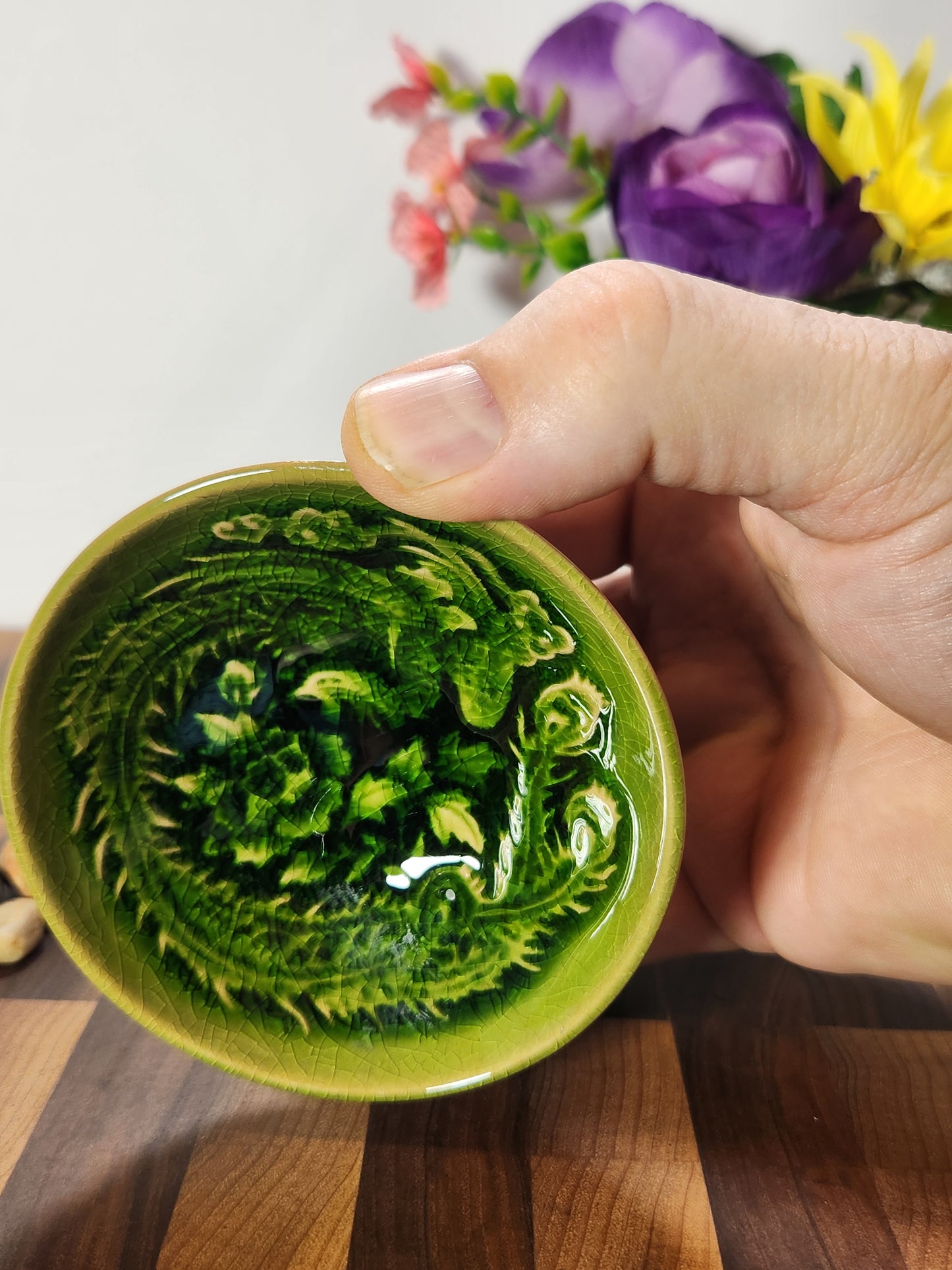 Emerald Green Embossed Phoenix Tea Cup