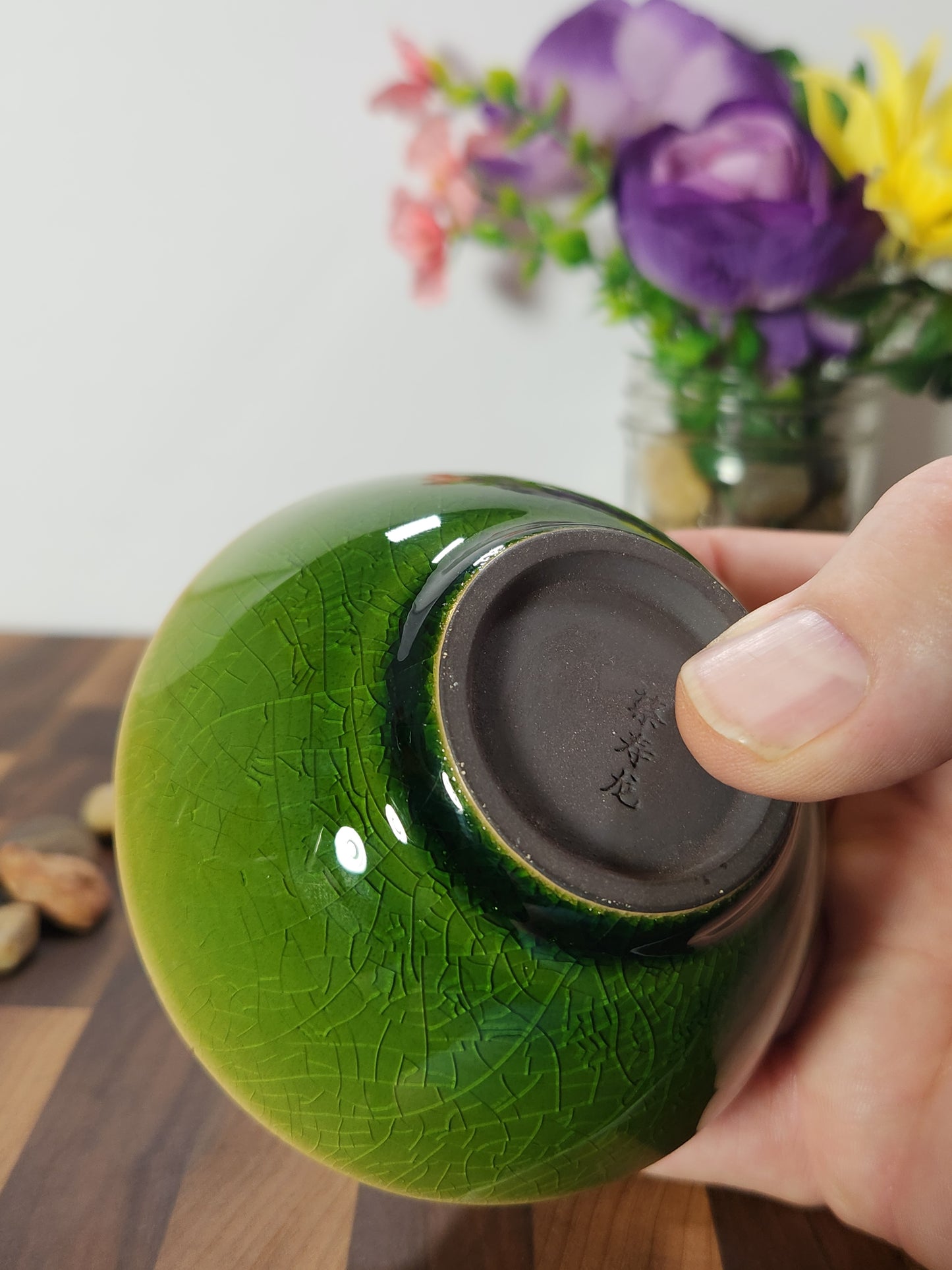 Emerald Green Embossed Phoenix Tea Cup