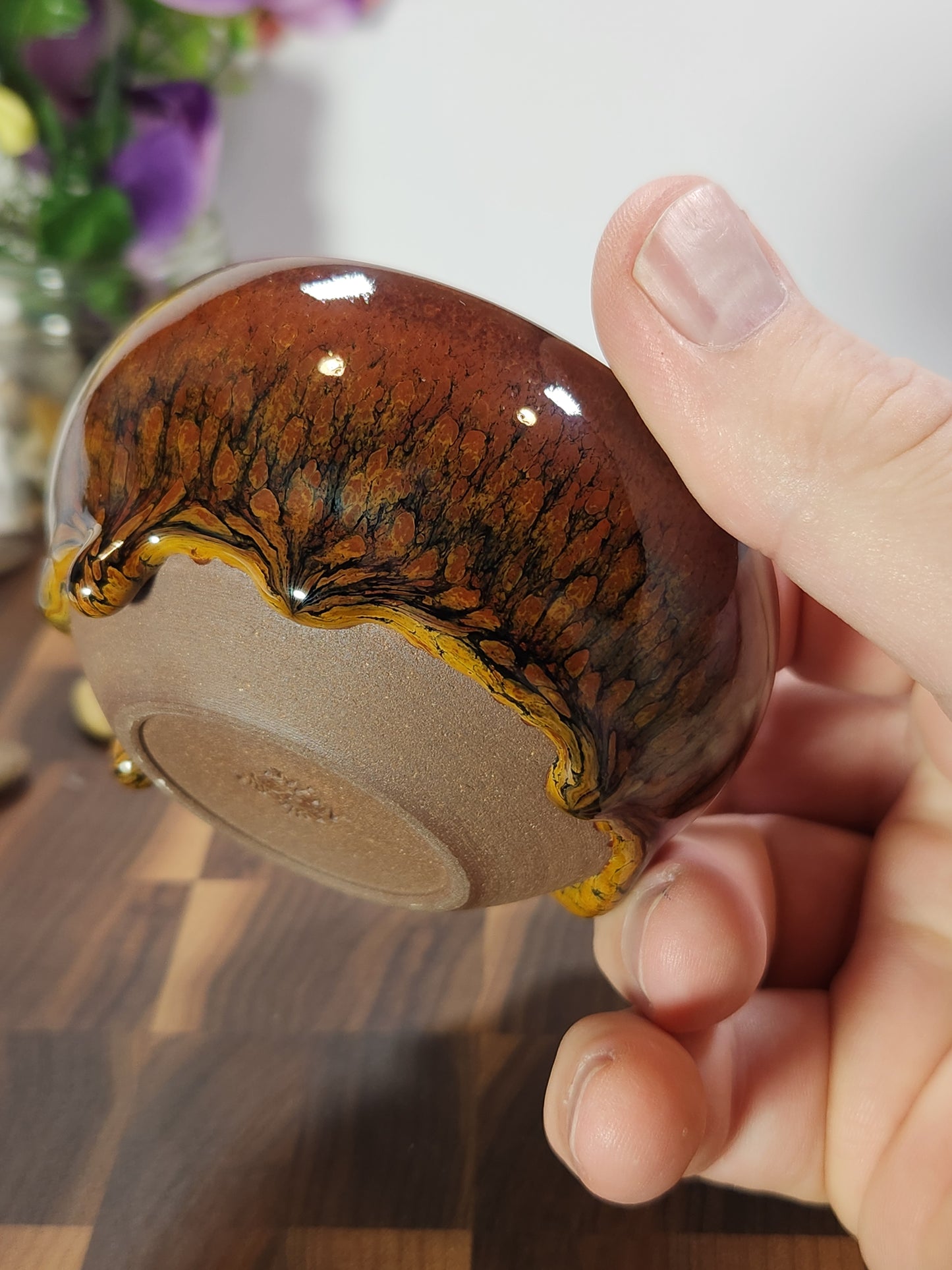 Golden-Heart Partridge Feather Tea Bowl with Kiln Tears