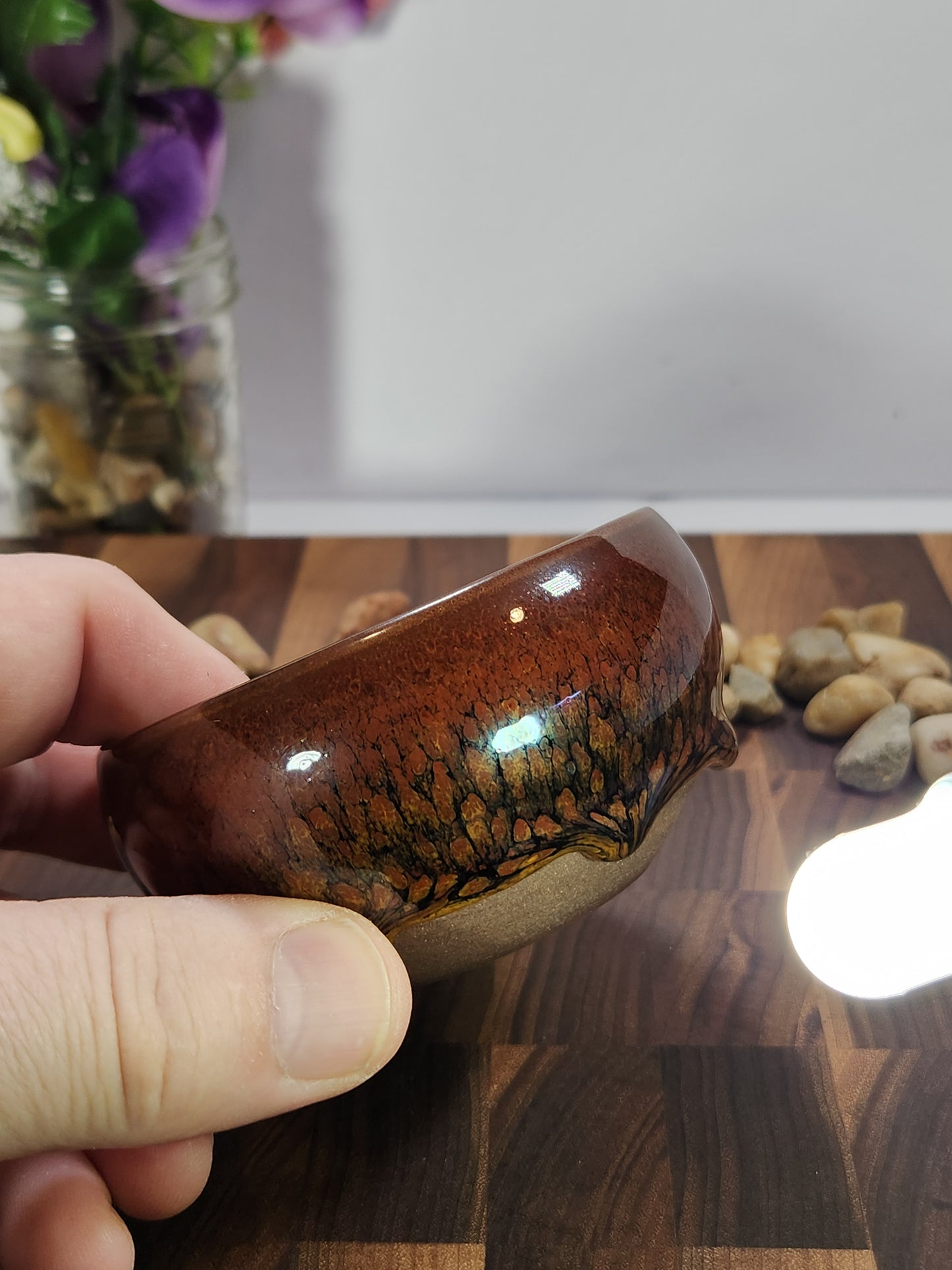 Golden-Heart Partridge Feather Tea Bowl with Kiln Tears