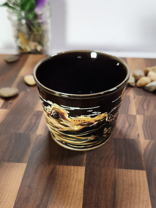 Hand-Painted Golden Moonlit Landscape Tea Cup