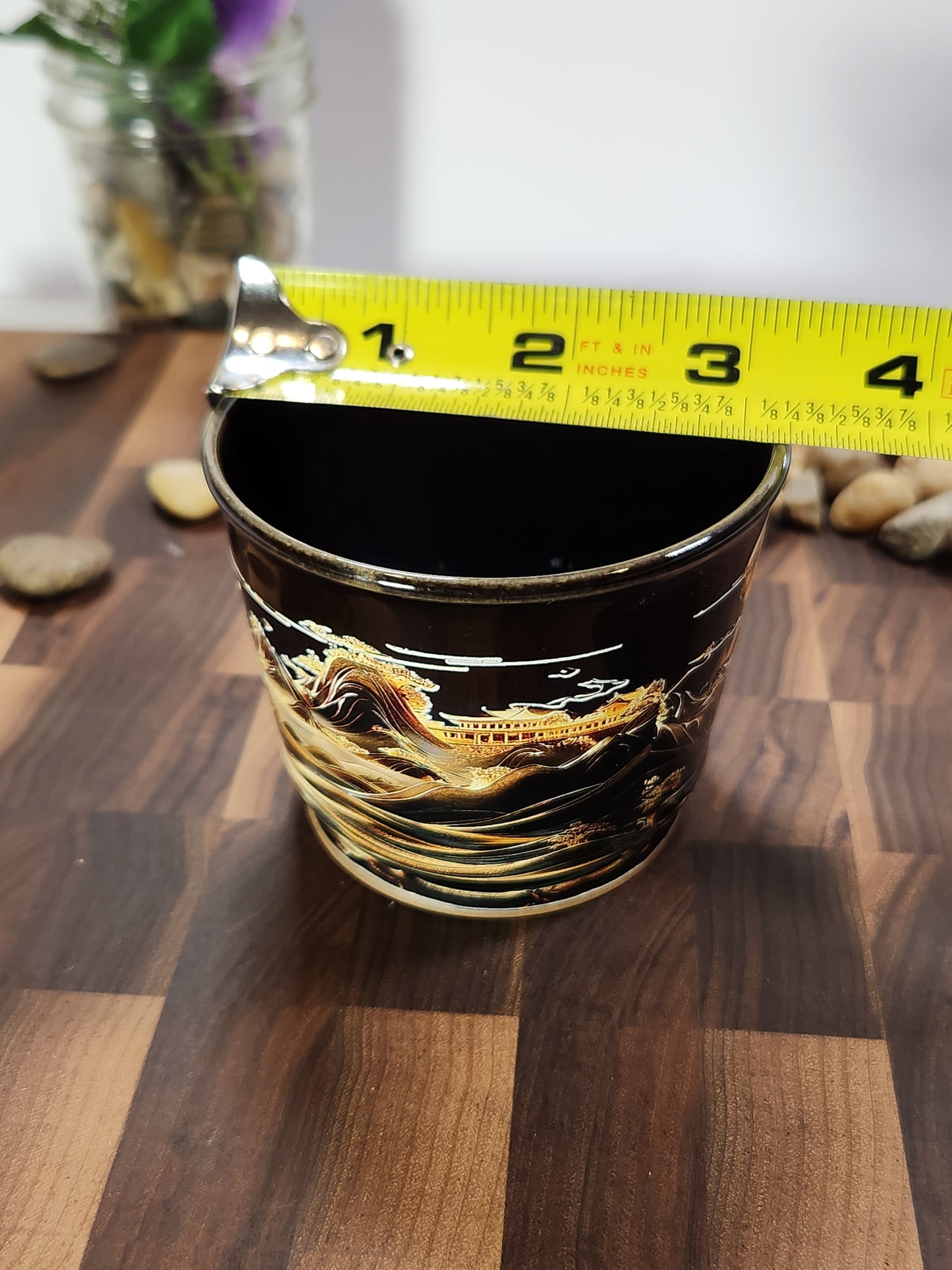 Hand-Painted Golden Moonlit Landscape Tea Cup