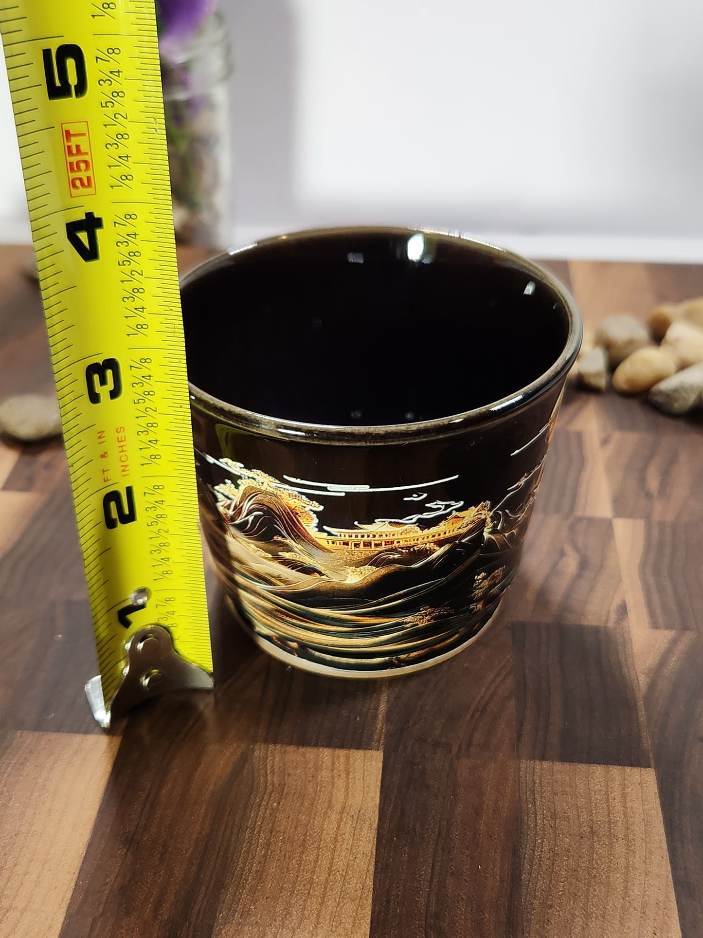 Hand-Painted Golden Moonlit Landscape Tea Cup