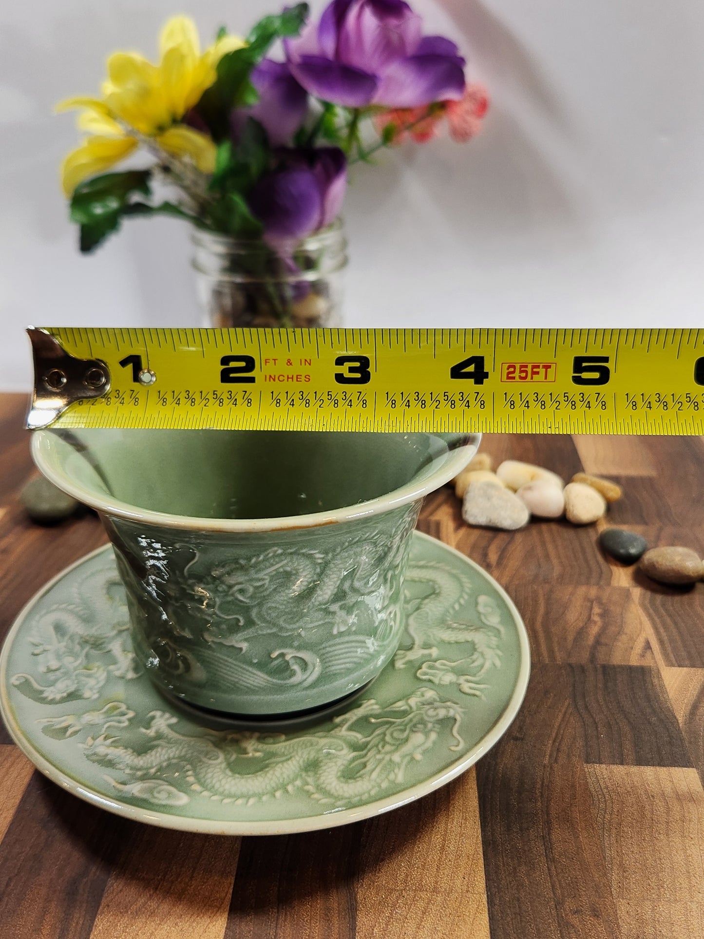Celadon Embossed Dragon Three-Piece Gaiwan
