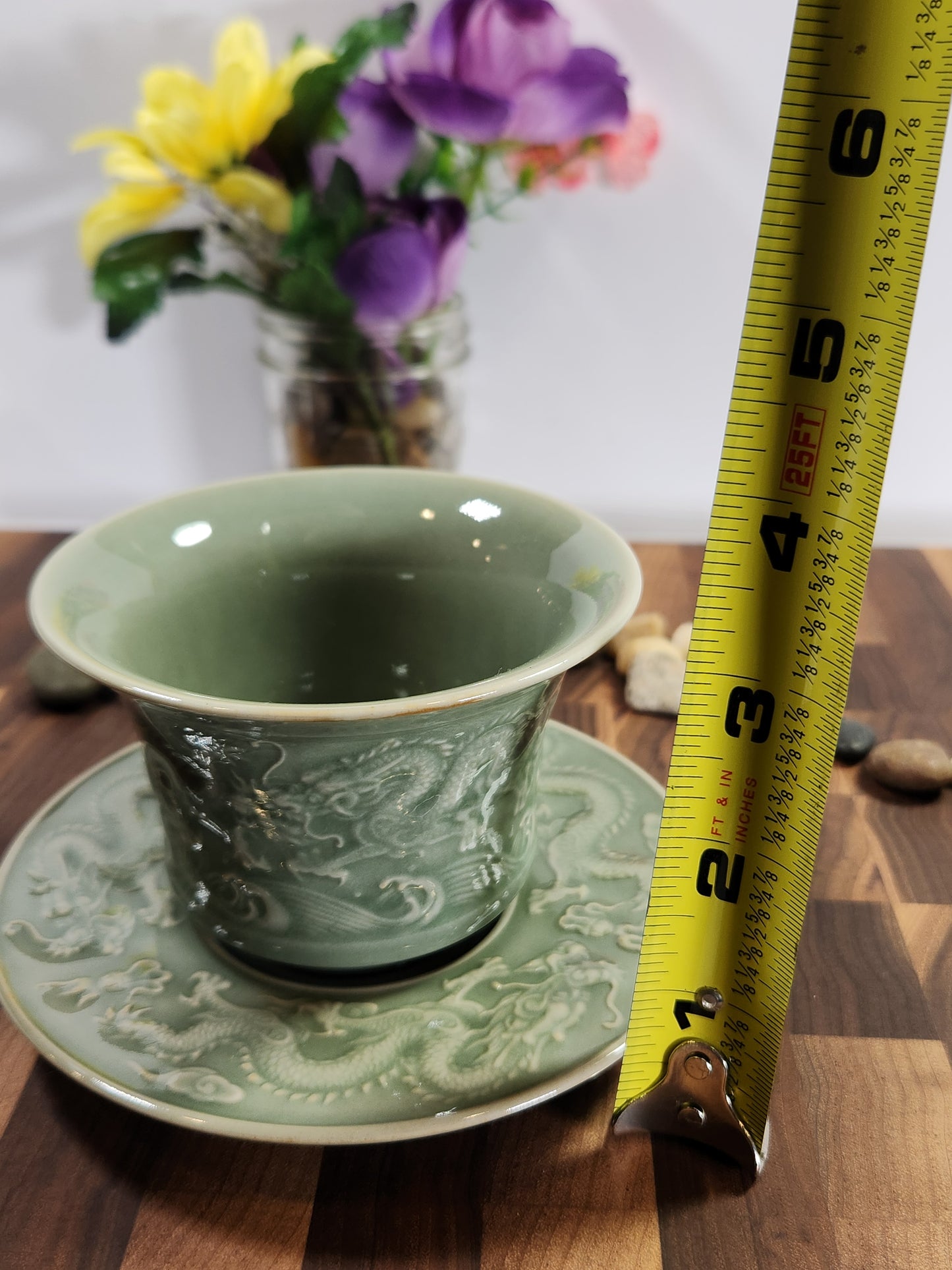 Celadon Embossed Dragon Three-Piece Gaiwan