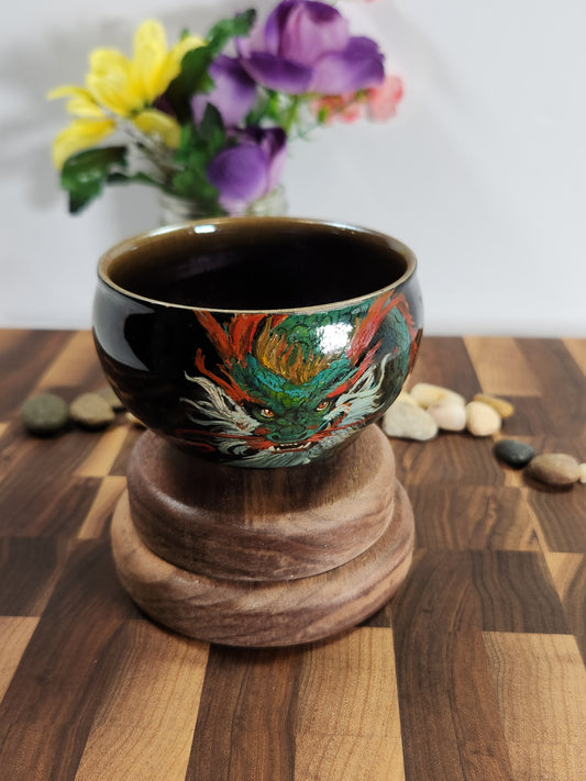 Daqi-Style Hand-Painted Emerald Dragon Tea Cup