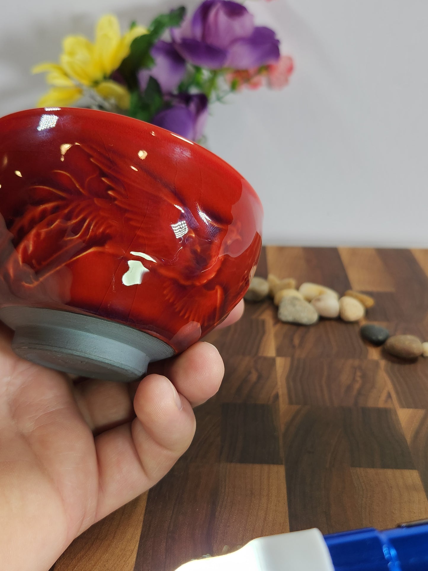 Crimson Dragon Tea Bowl with Emerald Burst Glaze