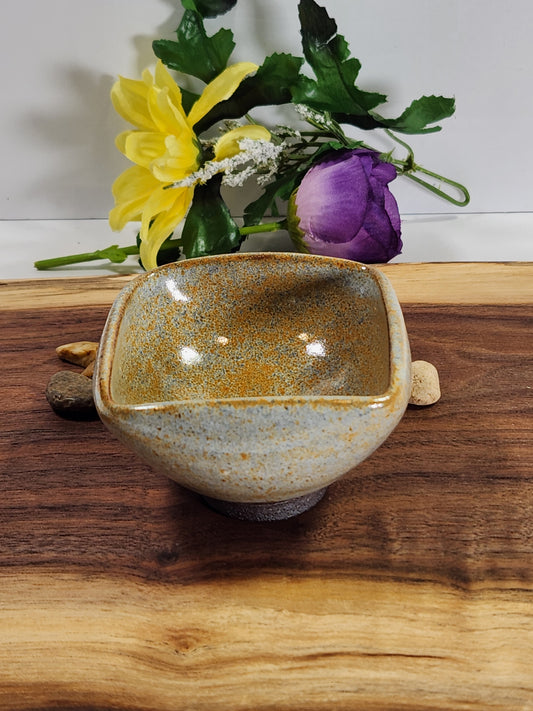 Square Wood-Fired Chinese Tea Cup – Golden Ash Glaze – Handmade Artisan Teacup