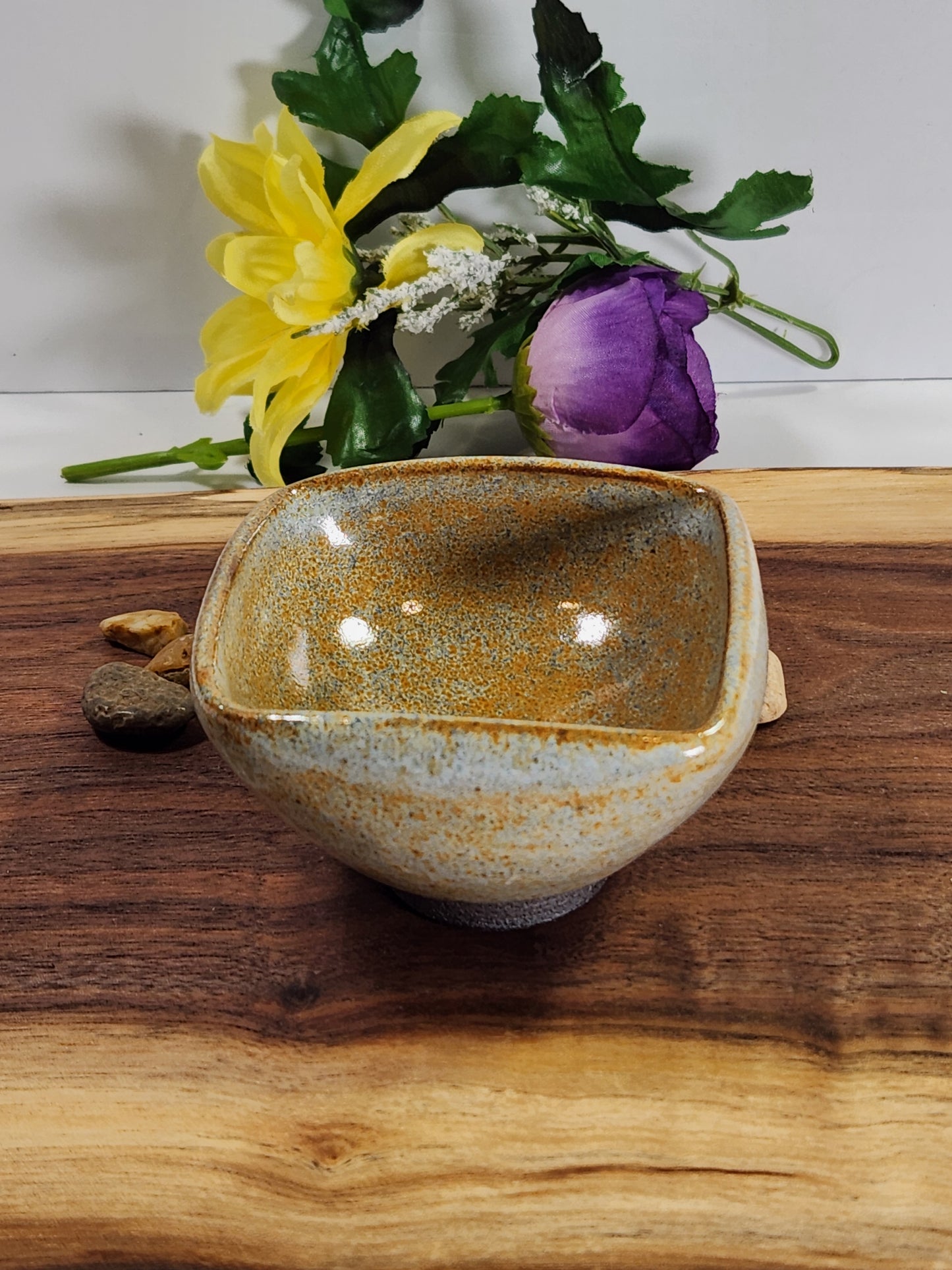 Square Wood-Fired Chinese Tea Cup – Golden Ash Glaze – Handmade Artisan Teacup