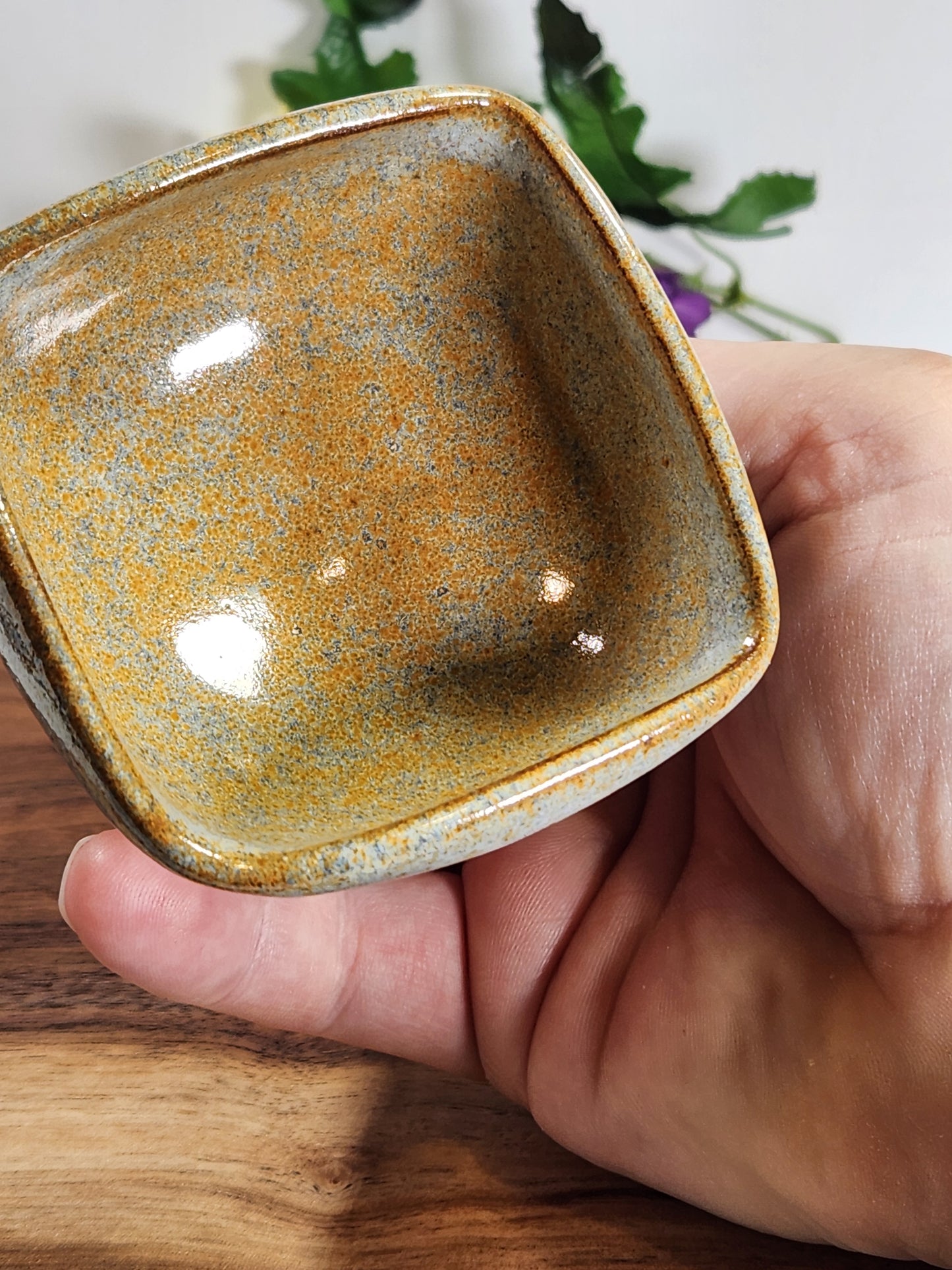 Square Wood-Fired Chinese Tea Cup – Golden Ash Glaze – Handmade Artisan Teacup