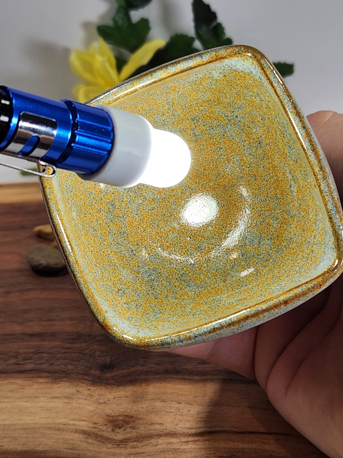 Square Wood-Fired Chinese Tea Cup – Golden Ash Glaze – Handmade Artisan Teacup
