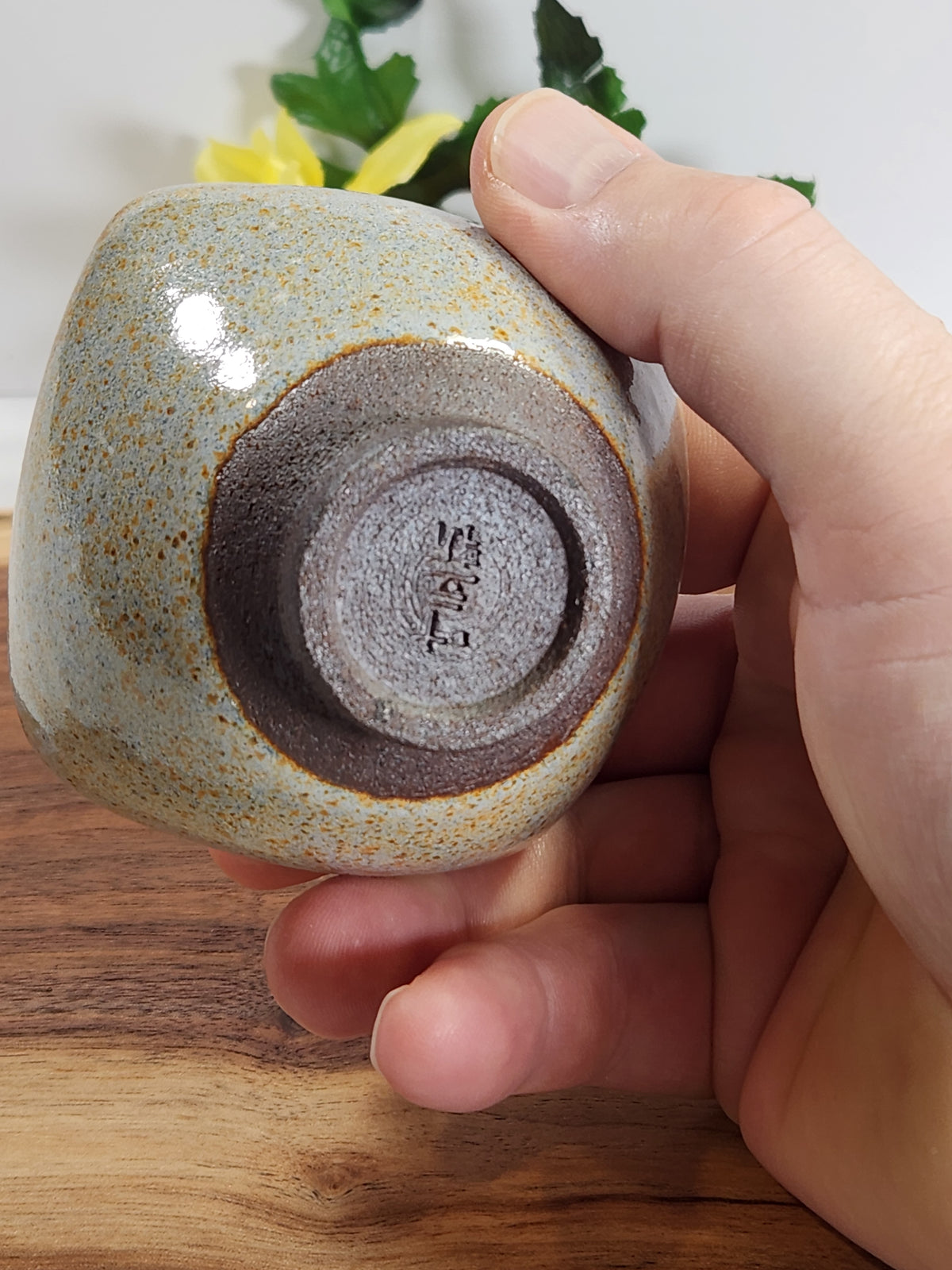 Square Wood-Fired Chinese Tea Cup – Golden Ash Glaze – Handmade Artisan Teacup