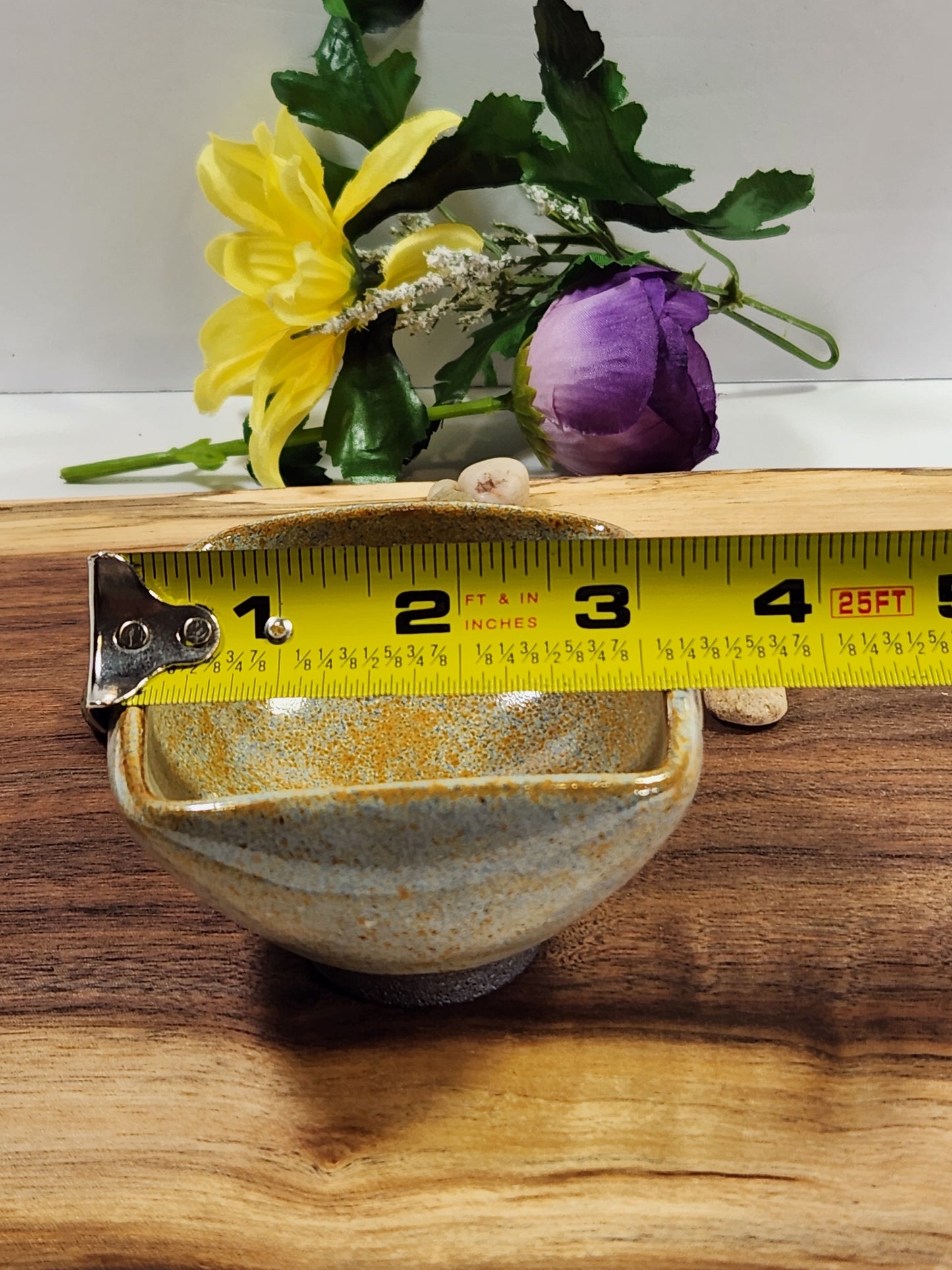Square Wood-Fired Chinese Tea Cup – Golden Ash Glaze – Handmade Artisan Teacup
