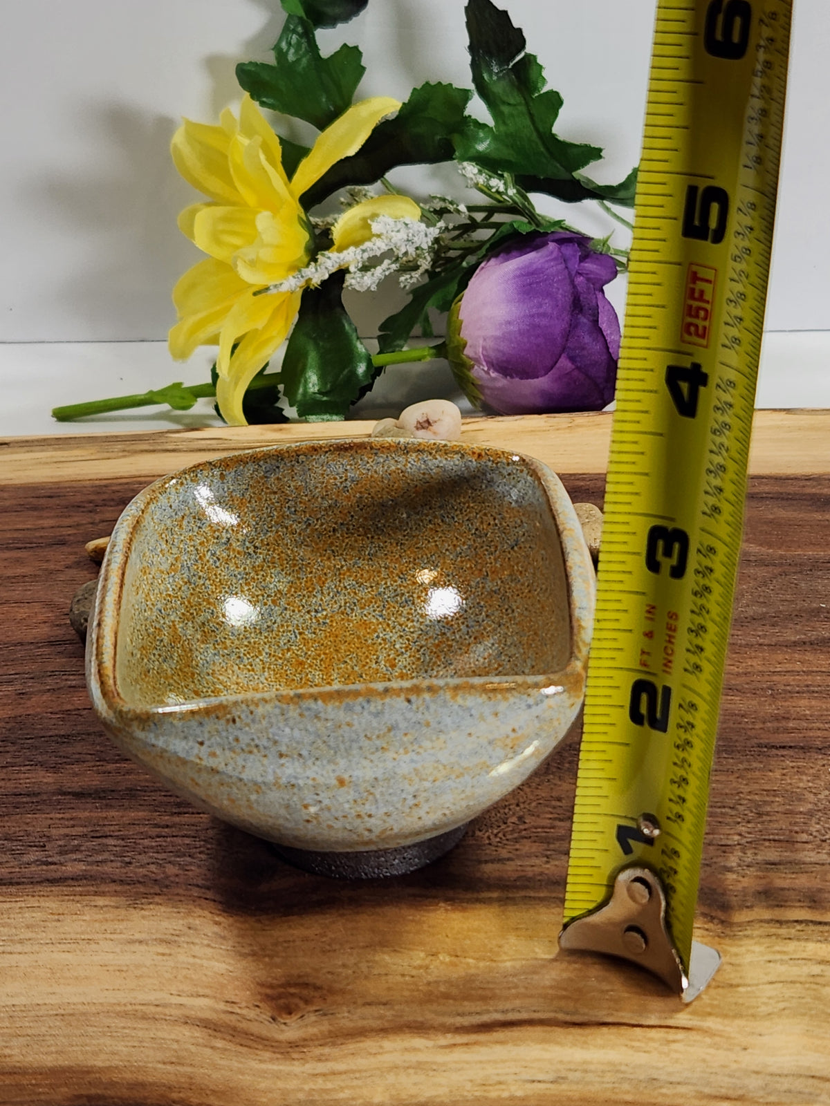 Square Wood-Fired Chinese Tea Cup – Golden Ash Glaze – Handmade Artisan Teacup