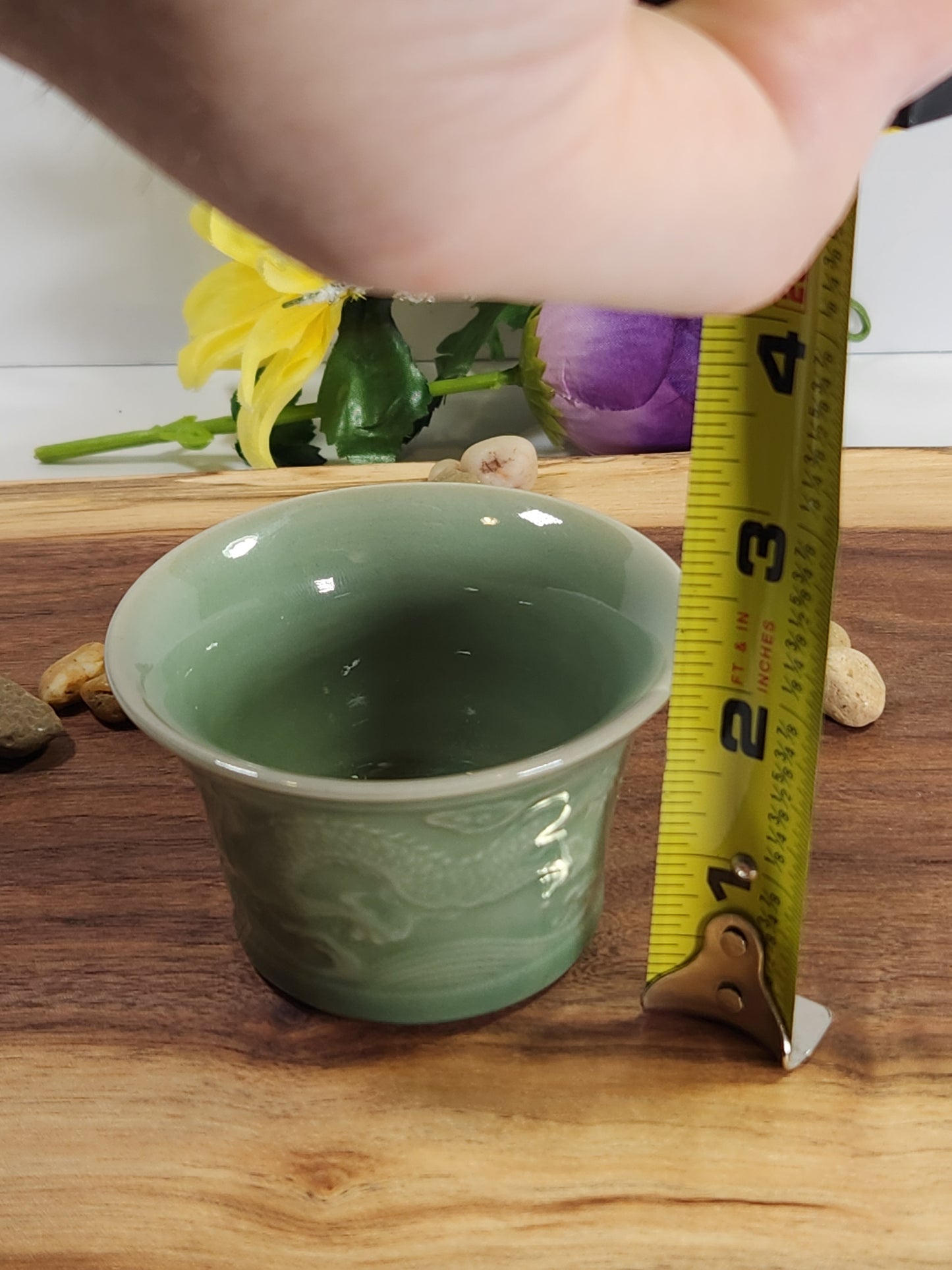 Celadon Dragon Relief Gongfu Tea Cup – Small Chinese Sip Cup