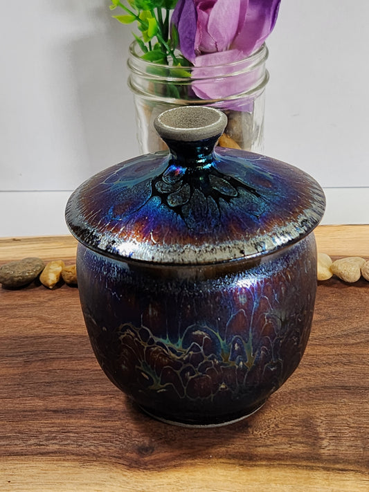 Purple Oil Drop Jian Zhan Tea Storage Jar with Lid – Iridescent Ceramic Tea Caddy