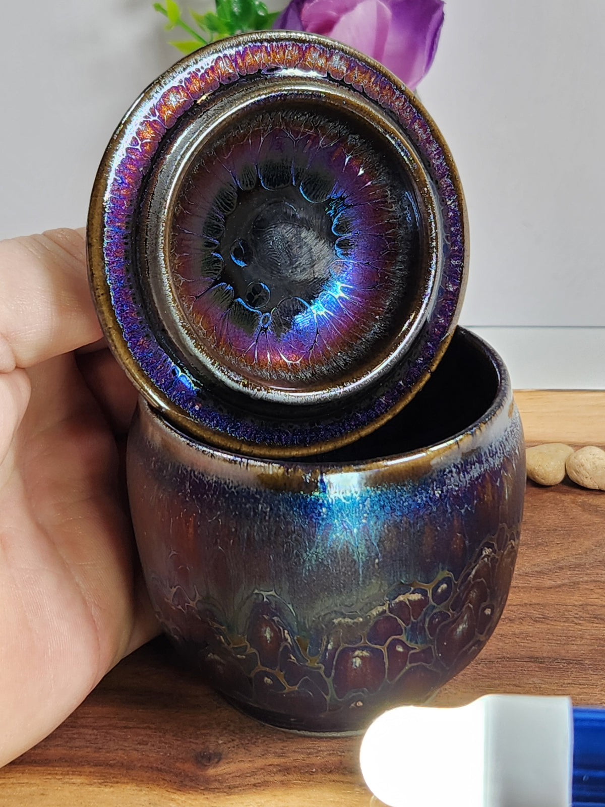 Purple Oil Drop Jian Zhan Tea Storage Jar with Lid – Iridescent Ceramic Tea Caddy