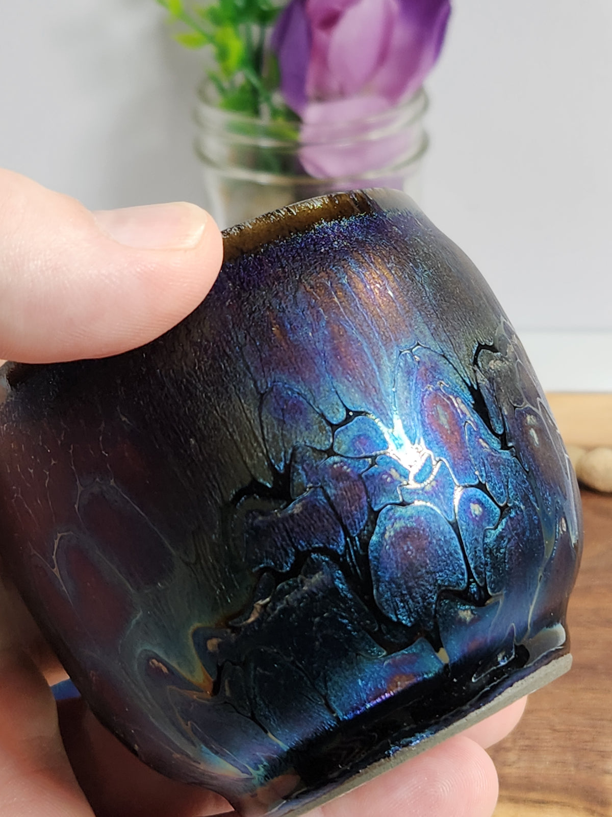 Purple Oil Drop Jian Zhan Tea Storage Jar with Lid – Iridescent Ceramic Tea Caddy