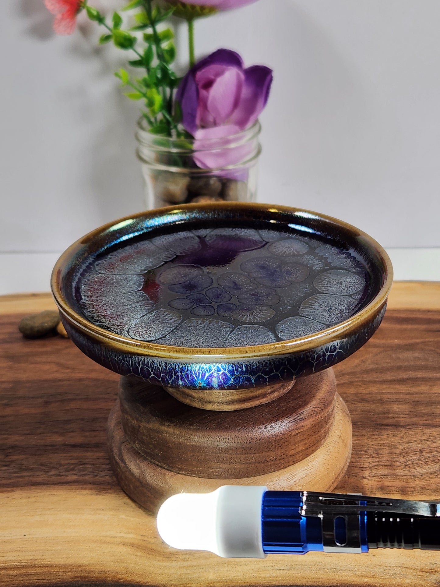 Silver Oil Drop Jian Zhan Tea Plate – Iridescent Ceramic Serving Dish
