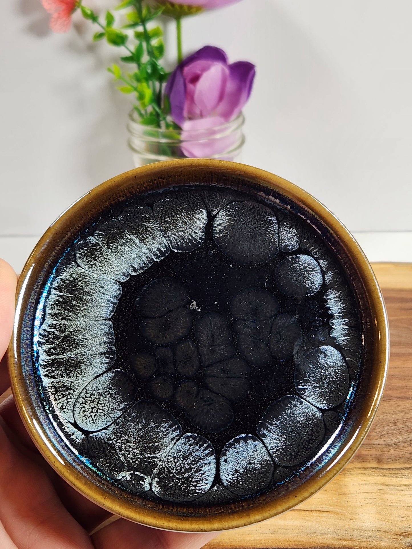 Silver Oil Drop Jian Zhan Tea Plate – Iridescent Ceramic Serving Dish