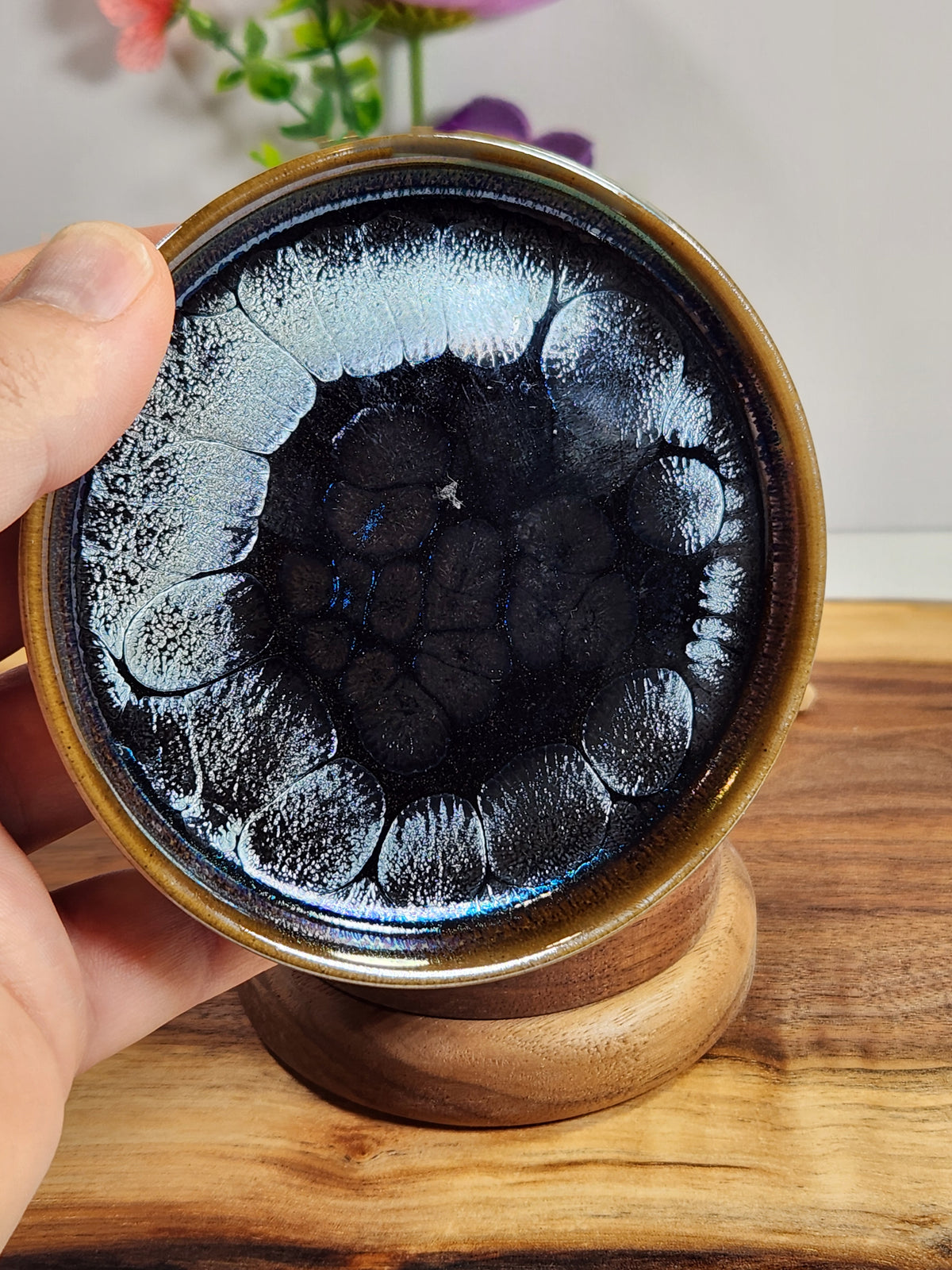 Silver Oil Drop Jian Zhan Tea Plate – Iridescent Ceramic Serving Dish