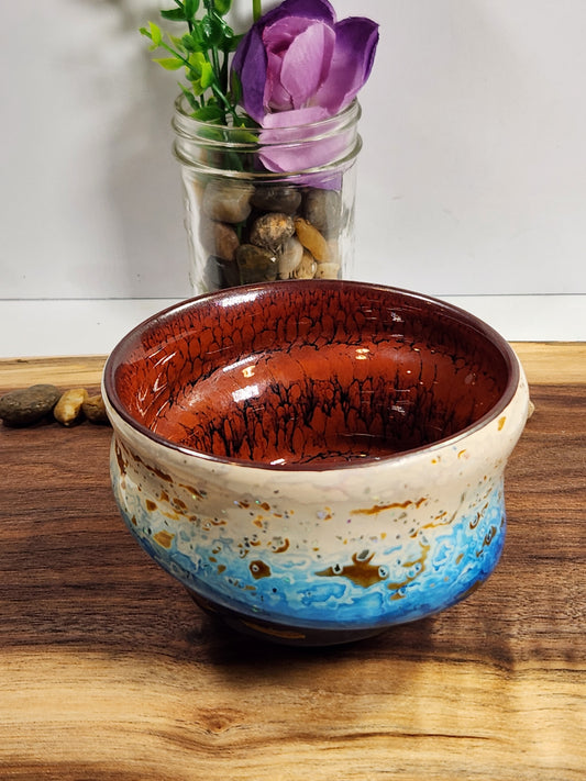 Daqi Sleeping Dragon Artisan Tea Bowl – Red Blue and Gold Glaze
