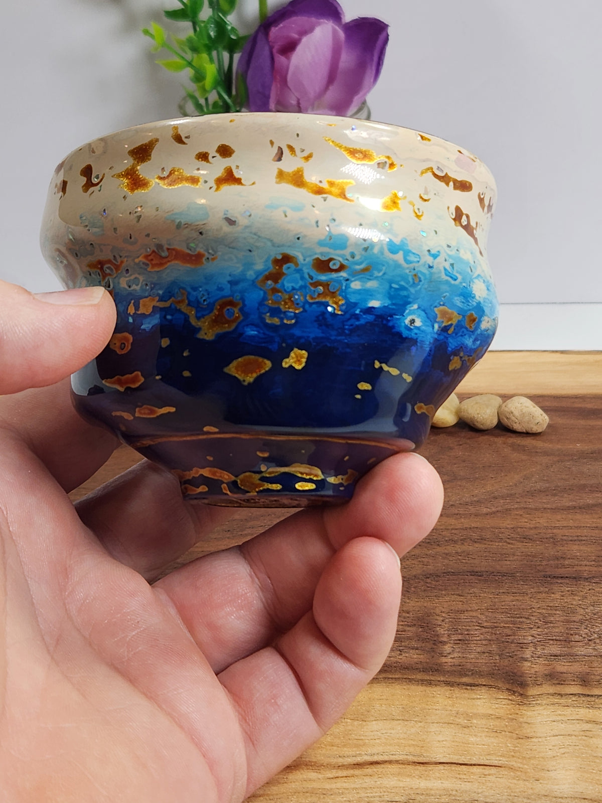 Daqi Sleeping Dragon Artisan Tea Bowl – Red Blue and Gold Glaze