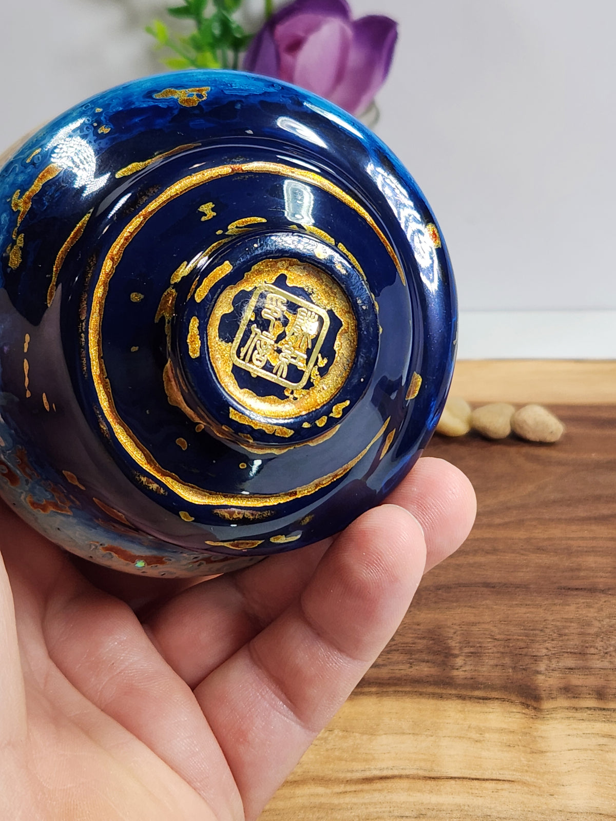 Daqi Sleeping Dragon Artisan Tea Bowl – Red Blue and Gold Glaze